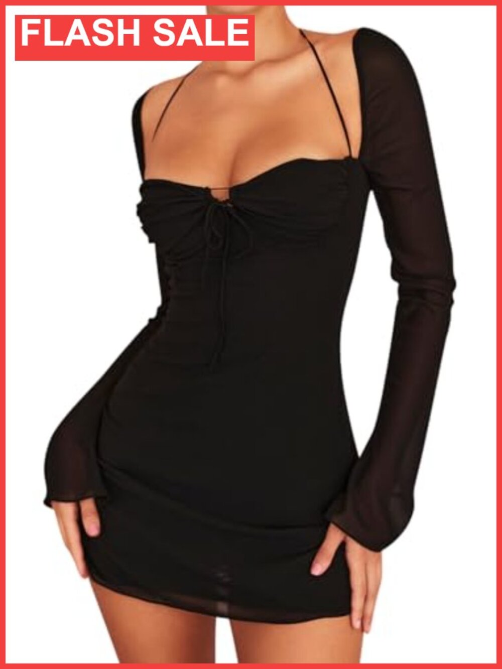 Mesh Bodycon Mini Dress Long Puff Sleeve Sweetheart Party Dress